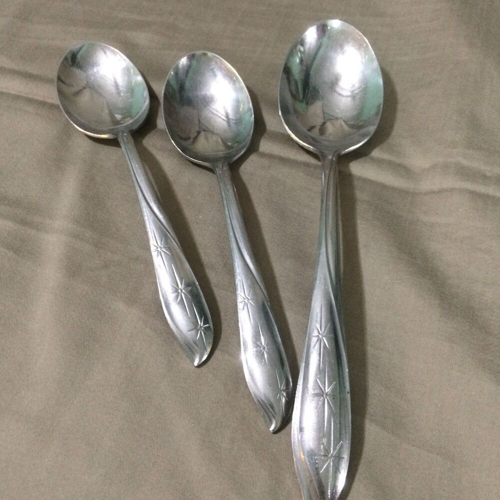 Oneida Twin Star Stainless Flatware Serving Spoon 2 Oval Soup Spoons Set of 3